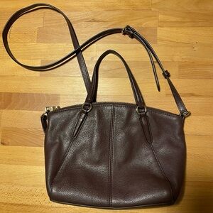 Coach Brown Leather Shoulder Bag with Structured Design